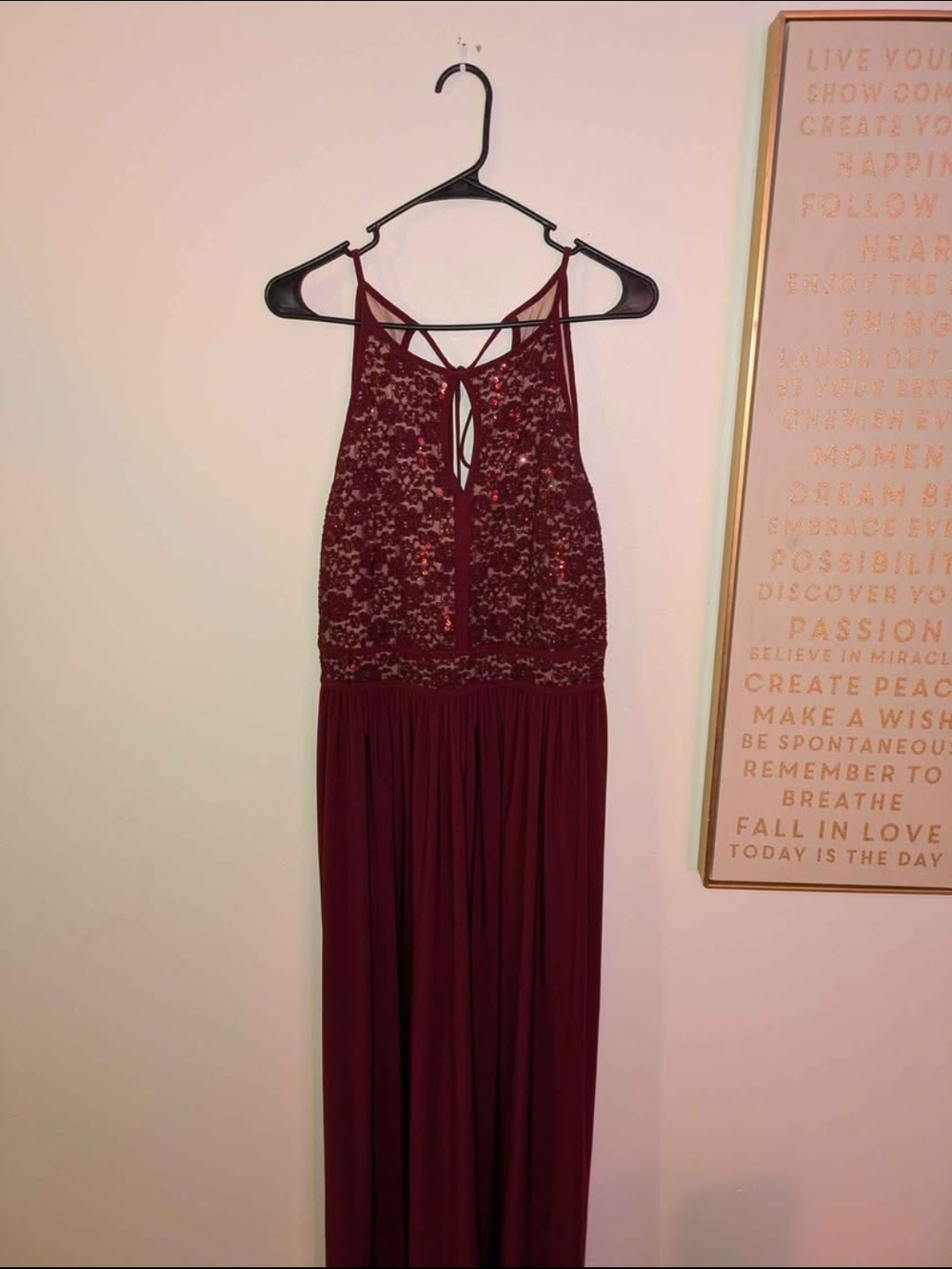 Xhilaration Burgundy Lace Halter Maxi Dress